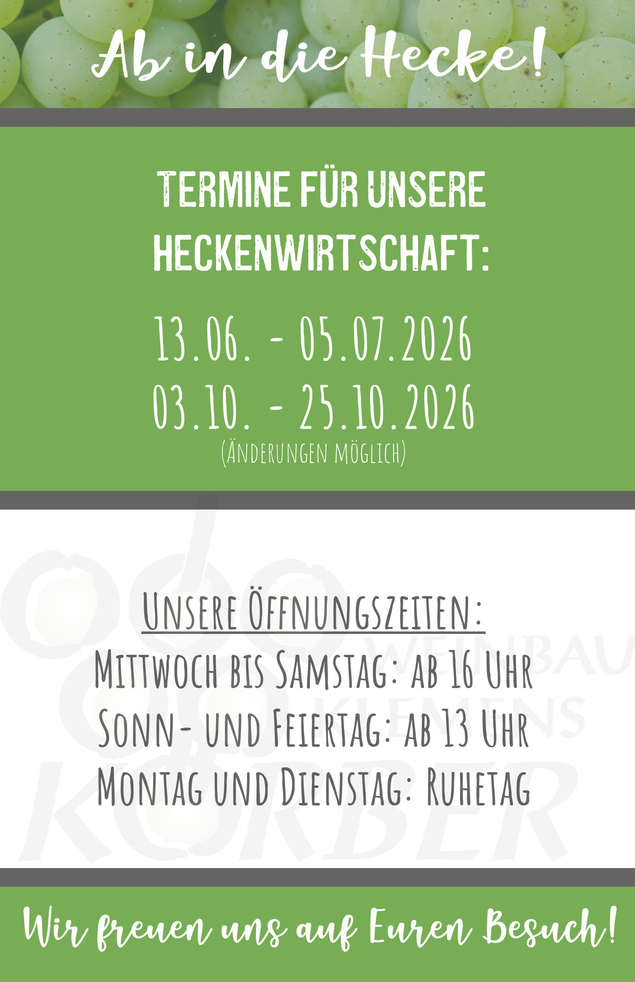 Termine Heckenwirtschaft Visitenkarte 20262